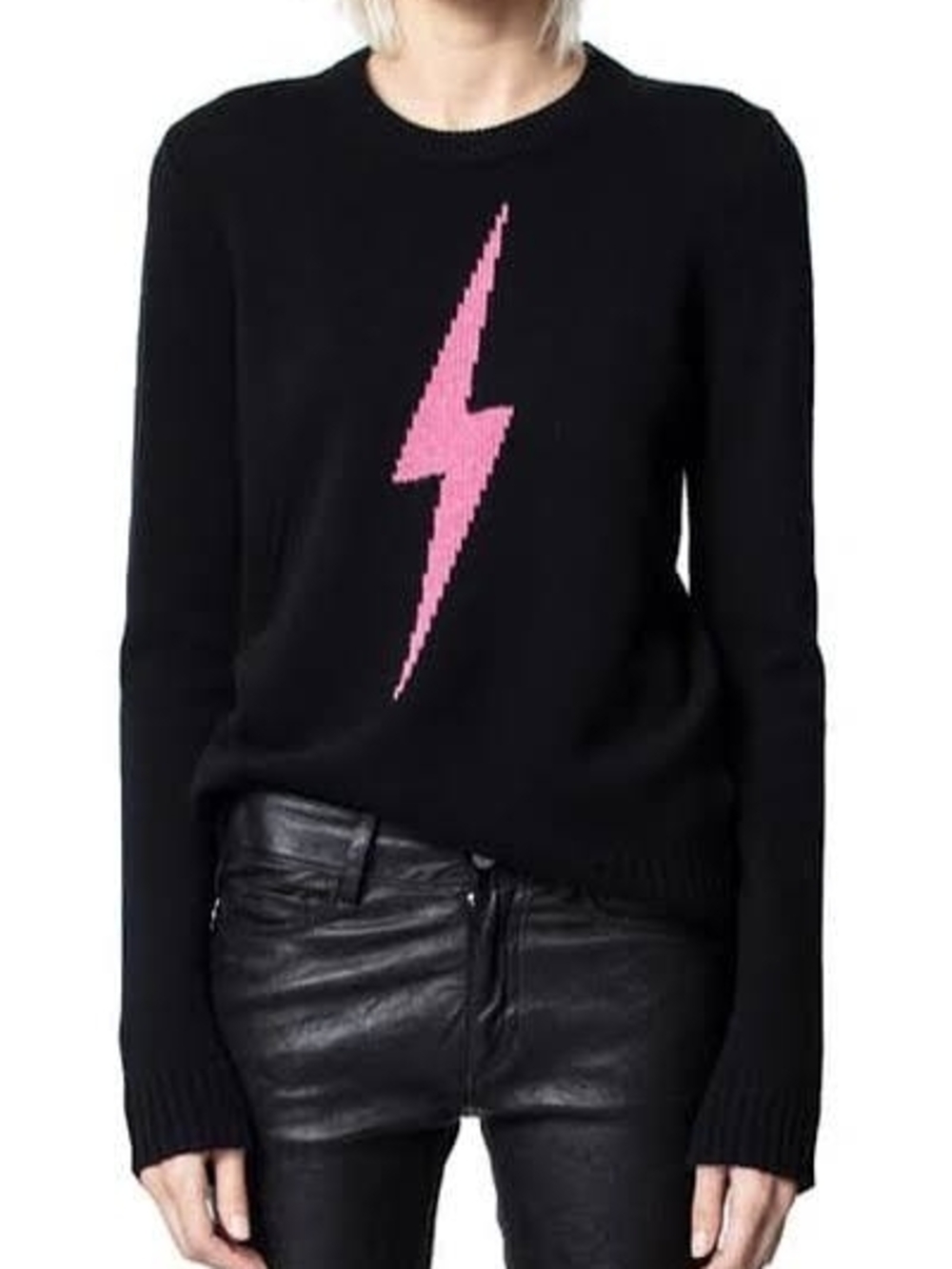 Zadig & Voltaire Cashmere Lightning Bolt Sweater Black Crewneck